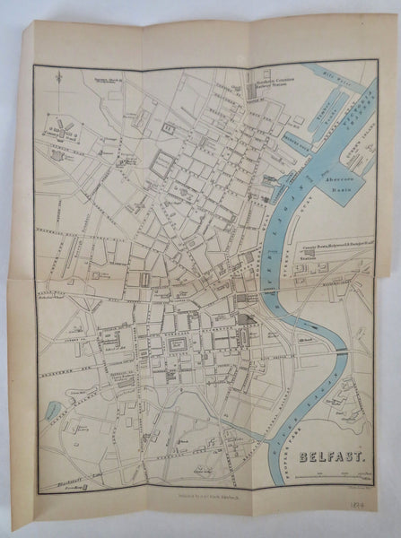 Belfast Ireland 1874 detailed City Plan River Lagan uncommon map