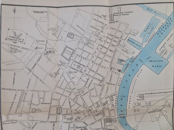 Belfast Ireland 1874 detailed City Plan River Lagan uncommon map ...