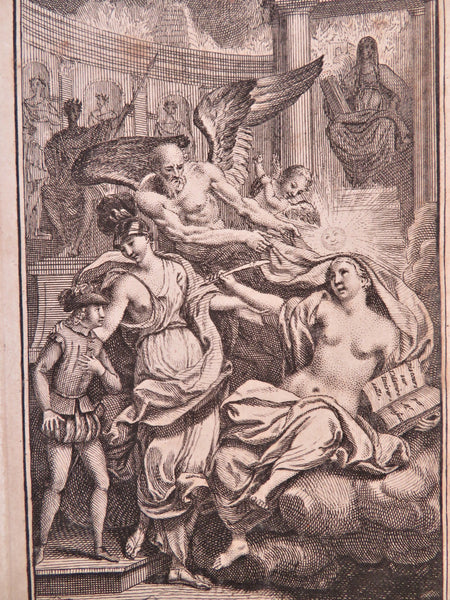 Vigilance Love Allegorical Frontispiece Nude Woman 1737 Yver engraved print
