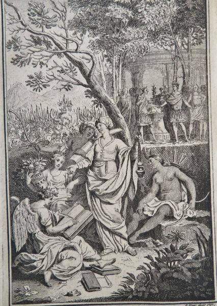 Four Continents Allegorical Scene Europe Africa Asia 1737 Yver engraved print