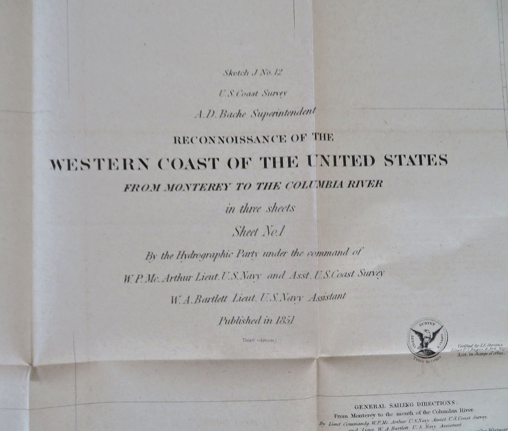 Western U.S. coast California Monterey San Francisco 1851 U.S. Coast Survey map
