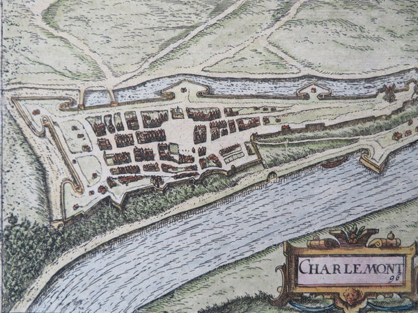 Fortress of Charlemont French Fortification c.1700 engraved print hand color