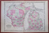 Wisconsin & Michigan Milwaukee Detroit 1867 A.J. Johnson scarce issue map