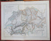 Switzerland Basel Geneva Zurich Lucerne Berne c. 1850's Fullarton map