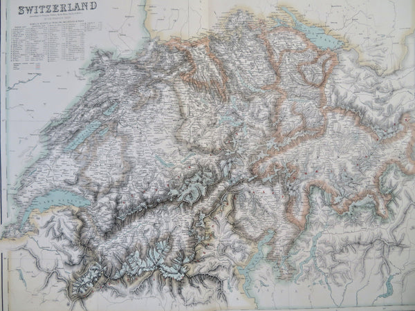 Switzerland Basel Geneva Zurich Lucerne Berne c. 1850's Fullarton map