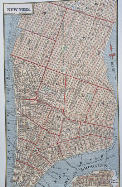 New York City Lower Manhattan Brooklyn City Plan 1853 scarce map hand color