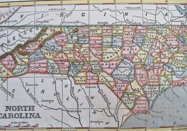 North Carolina state by itself 1853 scarce charming small hand colored map