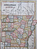 Arkansas state- Little Rock Ozarks Arkansas River 1853 scarce hand colored map