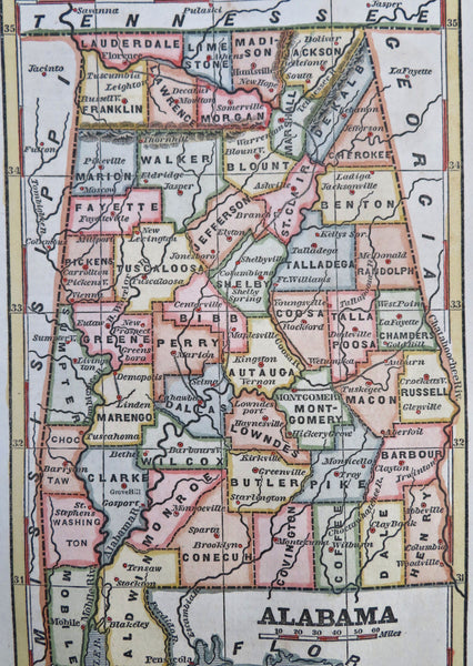 Alabama Montgomery Mobile Selma 1853 scarce hand colored map
