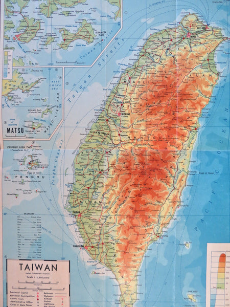 Taiwan Taitung Kaohsiung Kinmen Matsu 1966 physical cartography map