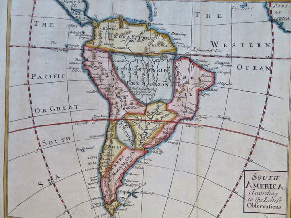 South America Chile Peru 1744 Senex scarce hand colored miniature map