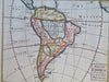 South America Chile Peru 1744 Senex scarce hand colored miniature map