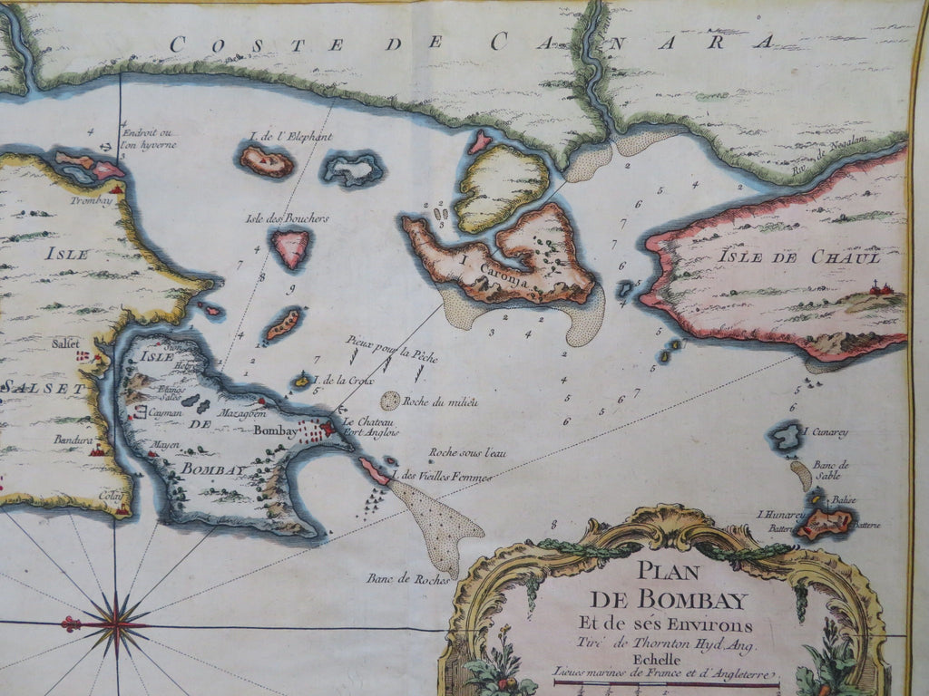 Bombay India City Plan & Environs c. 1751-52 detailed engraved map