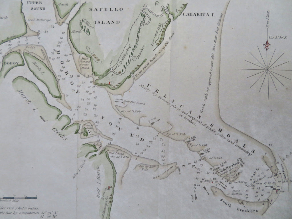 Sapello Island Georgia Pelican Shoals 1837 Blunt engraved coastal survey map