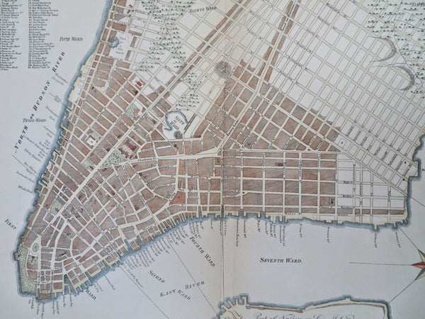 Lower Manhattan New York City Battery Park Hudson River c.1890's historical map
