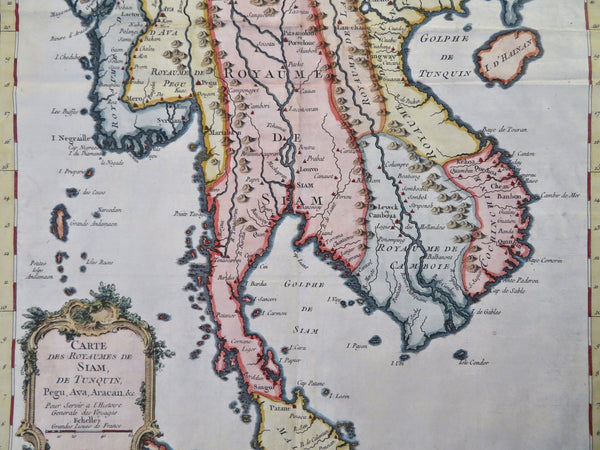 Southeast Asia Kingdom of Siam Thailand Cambodia 1752 Bellin fine hand color map