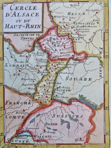 Alsace Holy Roman Empire Upper Rhine Germany France 1683 Mallet map