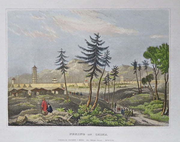 Beijing Peking China Qing Empire City View c. 1830 engraved hand colored print