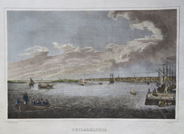 Philadelphia Pennsylvania Sailing Ships Harbor View 1834 Archer engraved print