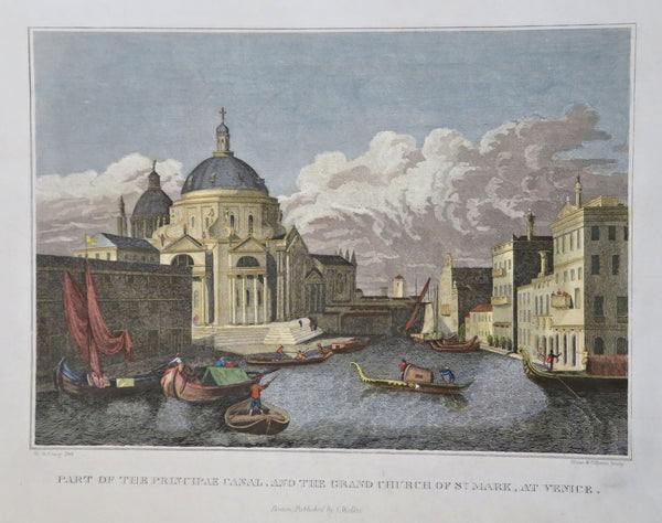 Italy Venice Canal St. Mark's Cathedral 1844 Walker hand colored city view print