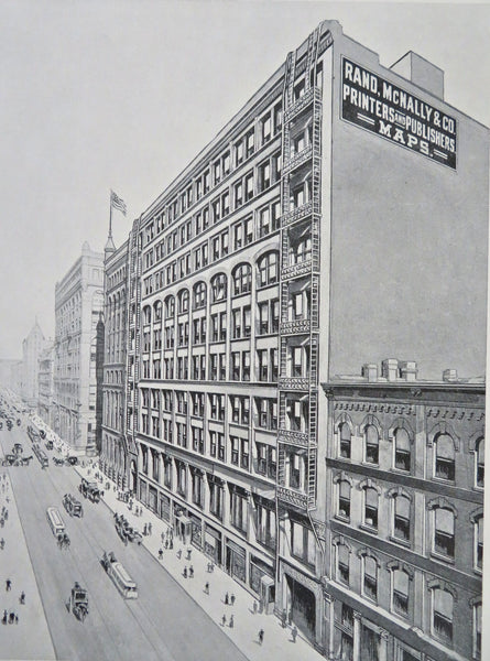 Rand-McNally Building Chicago Trolley Street Scene c. 1890's architectural print