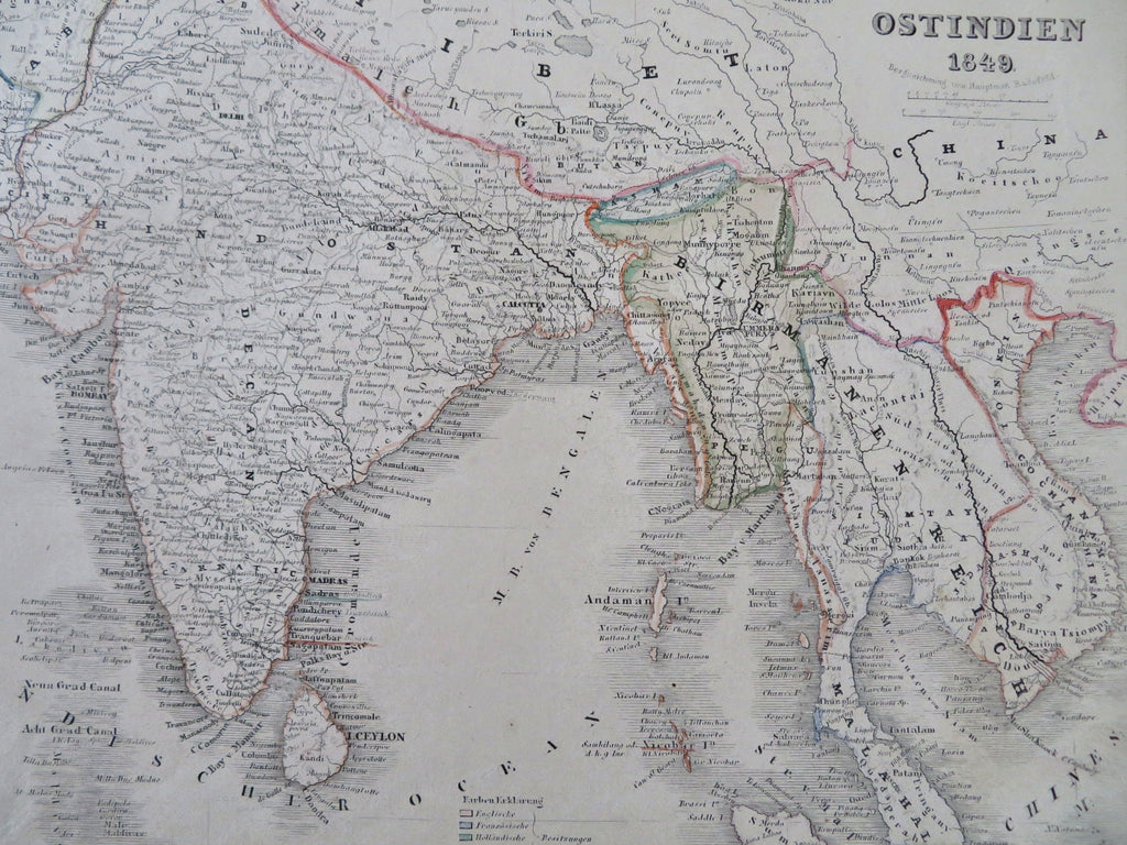 British India Southeast Asia Myanmar Thailand Cambodia Vietnam 1849 engraved map