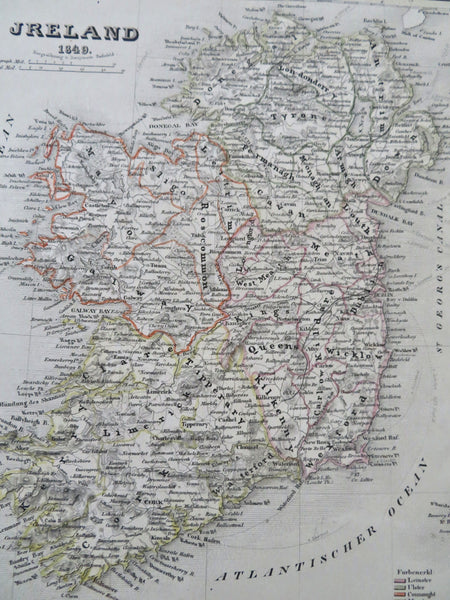 Ireland Dublin Galway Limerick Waterford Derry 1849 Ehricht engraved map