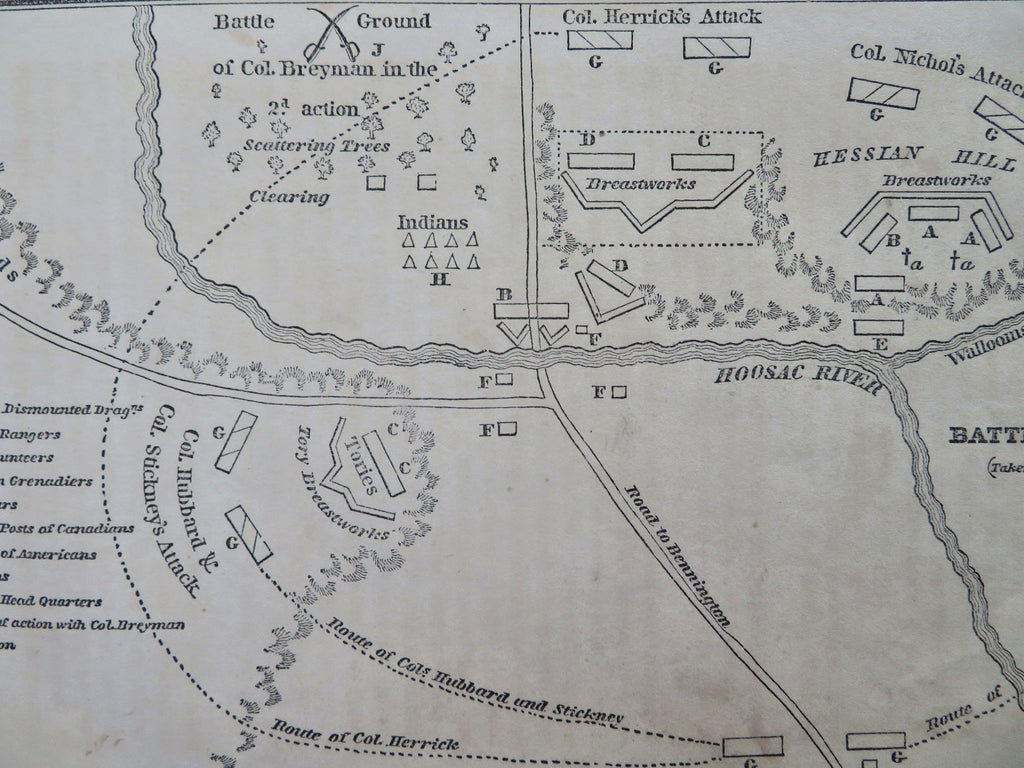 Battle of Bennington American Revolution Vermont c. 1860's historical battle map