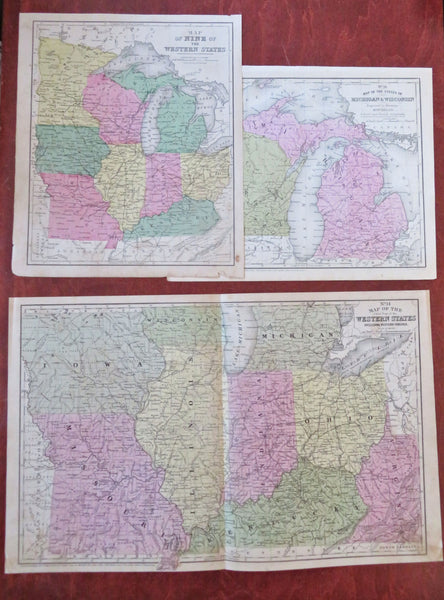 Midwest United States Minnesota Illinois Michigan Missouri 1853 lot x 3 maps