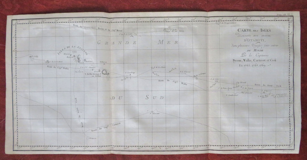 Tahiti Society Islands French Polynesia 1774 engraved Exploration routes map