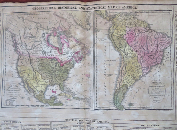 North & South America early United States 1821 Phila. Carey lg. hand color map