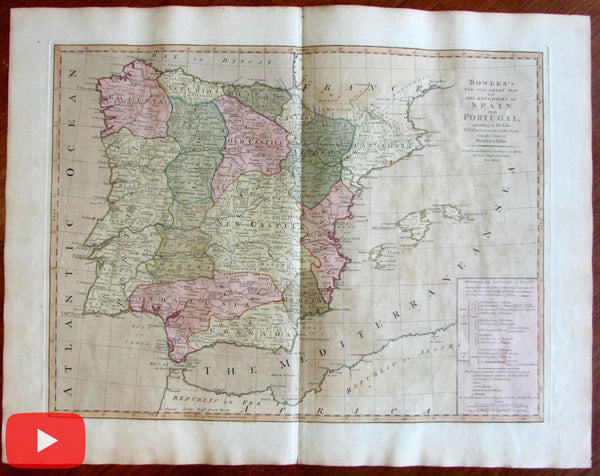 Spain Portugal Catalonia Aragon Granada Barcelona Madrid c. 1800 old antique map