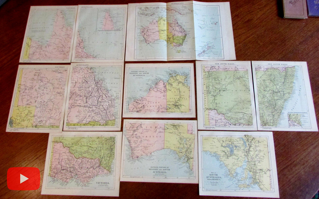Australia 1889 Maclure lot x 11 old color lithographed maps scarce pairs