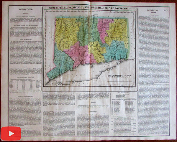 Connecticut 1822 state map Carey & Lea Young & Delleker Historical