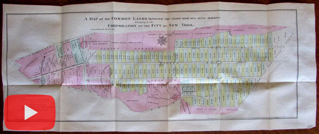 New York City 1861 urban city plan map common lands distribution