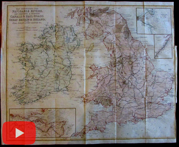 United Kingdom Ireland Great Britain 1846 Hall Longman large bond paper map
