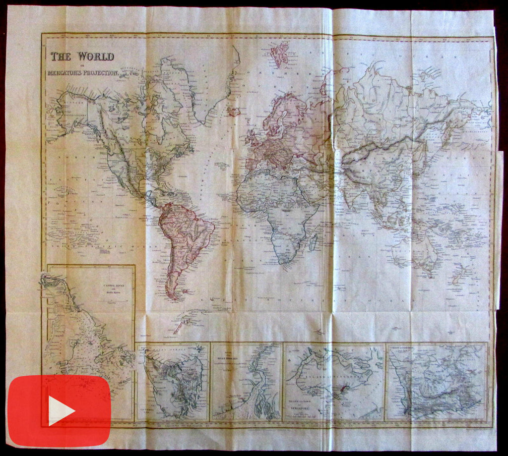 World Map 1846 insets Singapore island Canton river Van Diemen Hoogly So. Africa