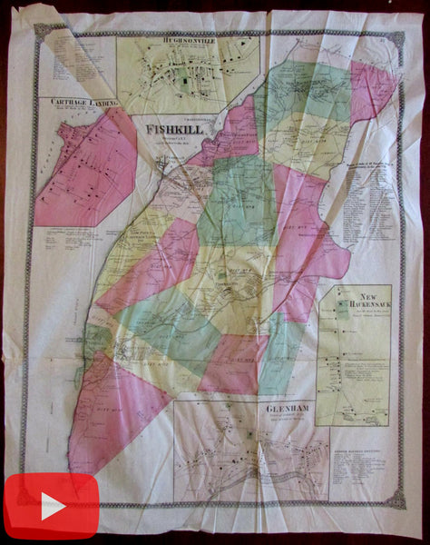 Fishkill on Hudson New York 1876 rare map bond paper large family names