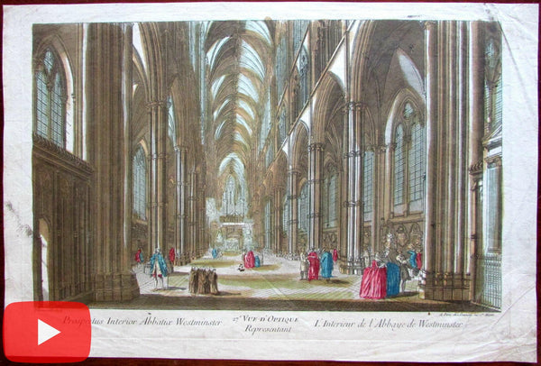 London Westminster Abbey Cathedral interior c1760 print vue d'optique Delamarche