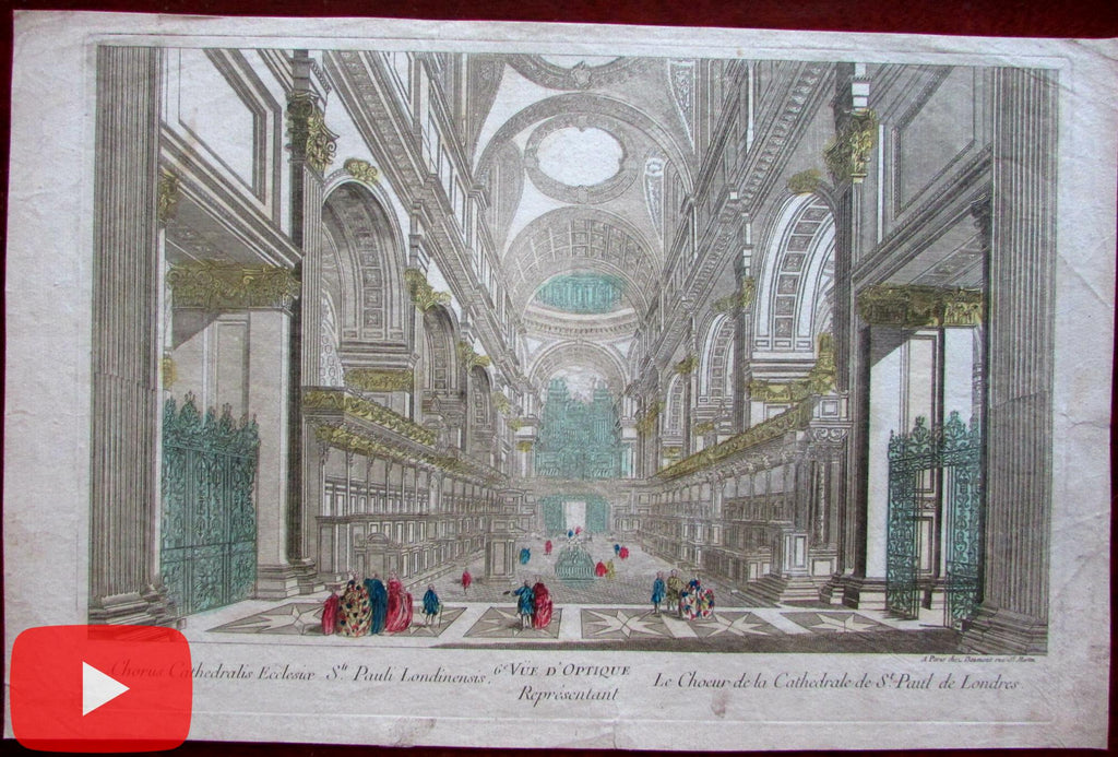 London England St. Paul's Cathedral interior view c.1760's old print vue d'optique